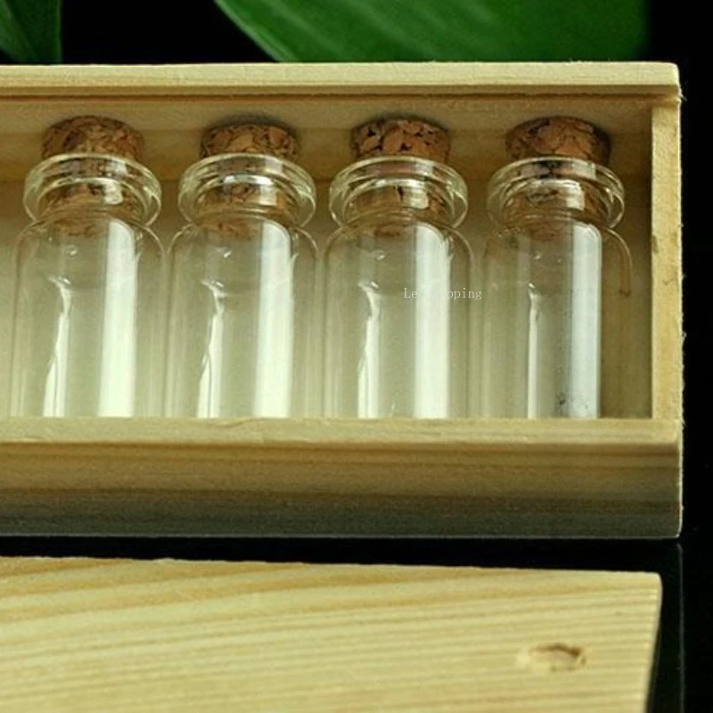 Incense Powder Bottle Set High Transparency Glass Bottle Cork Stopper Wooden Box Repackage and Store Incense Powder Products
