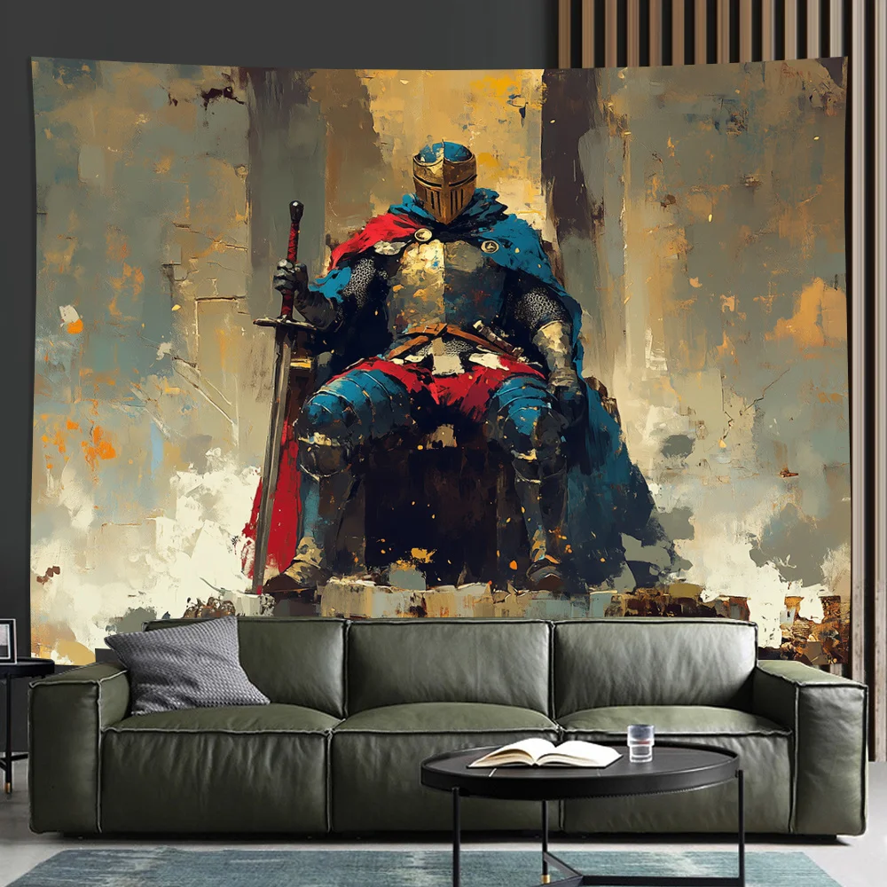 Doodle of a Medieval Knight Digital printing polyester wall hanging tapestry decorative Living room bedrooms background gift