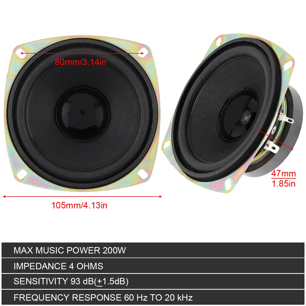 4 Inch High Sensitivity Double Output High Voice Resolution 200W Car Coaxial Speaker