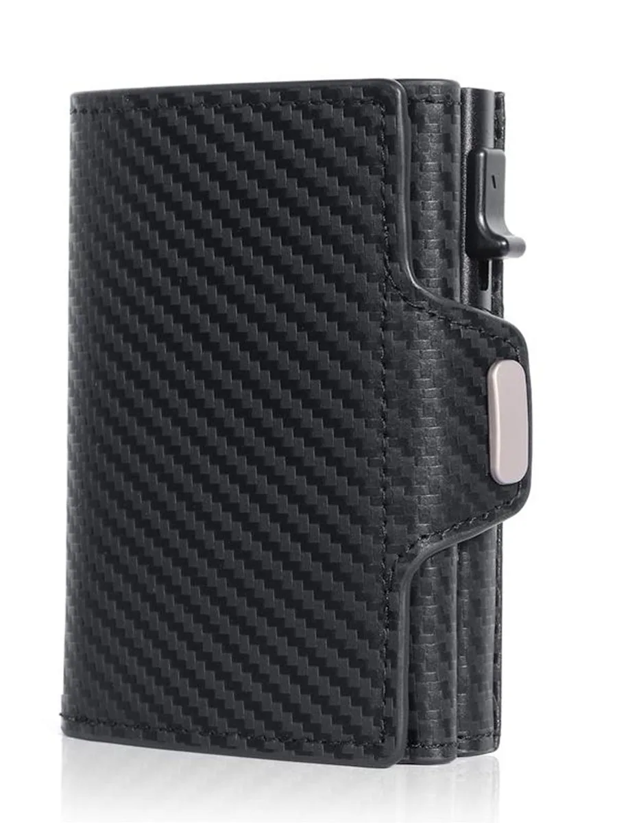 Gebwolf Pop-Up Credit Card Case Crazy Horse Leather Men Wallets RFID Protection Mini Metal Wallet Zipper Coin Pocket