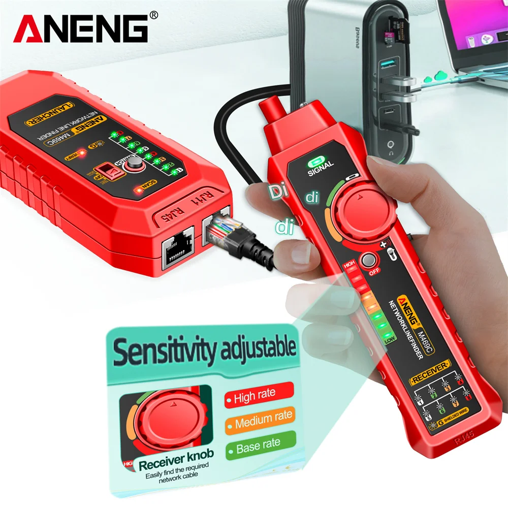 Testador de cabo de rede ANENG M469C de alta precisão inteligente RJ45 RJ11 LAN cabo de alimentação linha de rastreamento medida ferramenta de teste de cabos de nível DC