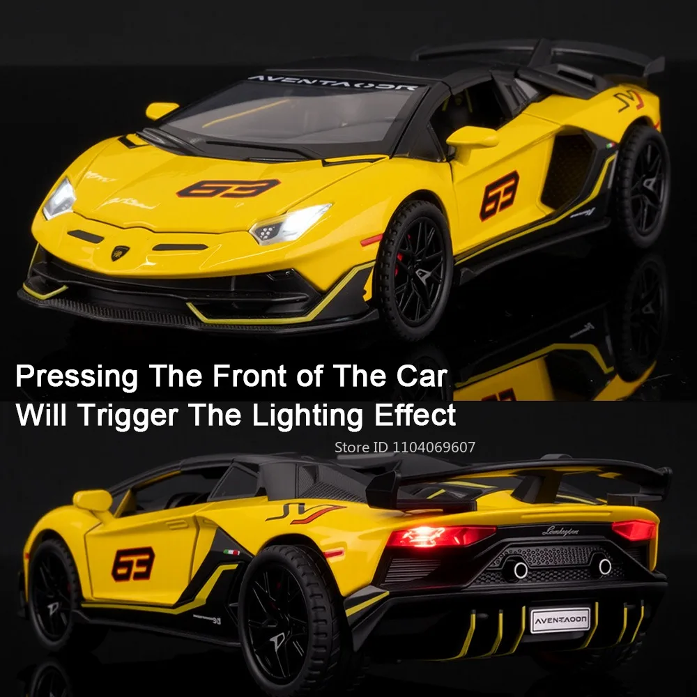 1:32 SVJ63 LP770 نماذج لعبة سيارة رياضية مصغرة سبيكة دييكاست الصوت ضوء الأبواب مفتوحة التراجع هدايا عيد ميلاد للأطفال