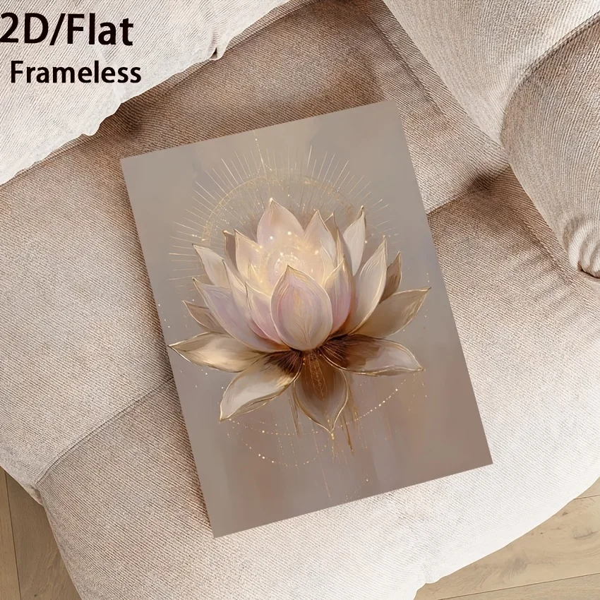 Frameless Canvas Painting 2D Flat Spiritual Wall Decor Energy Healing For Lotus Relief, Zen-inspired Sacred Light Rose Art, Neut