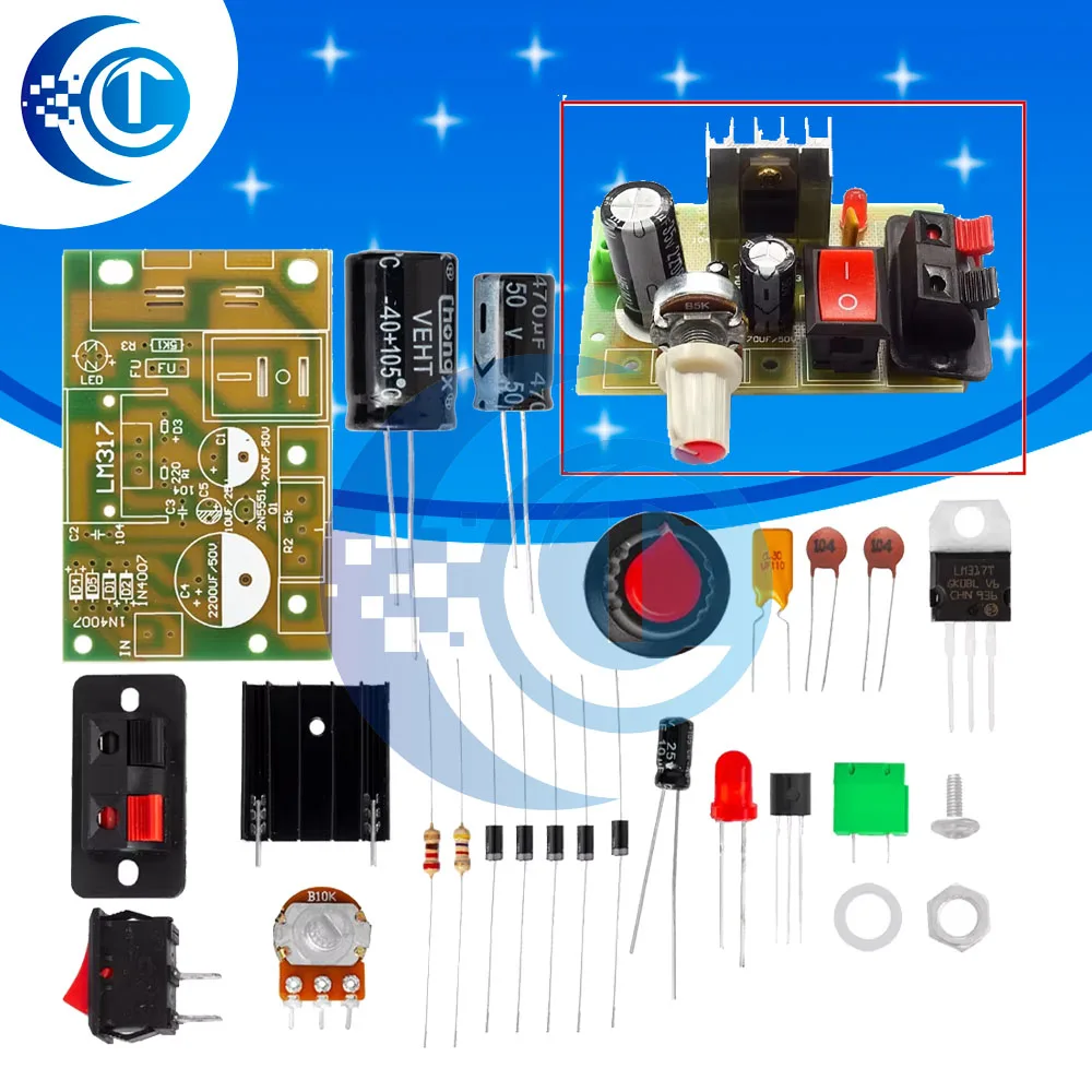 LM317 Adjustable Step‑Down Power DIY Kit Electronics Training Module Resettable Fuse Capacitor Included