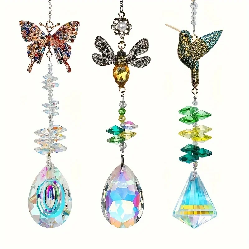 1/3pcs Colored Rhinestones butterfly Bee Hummingbird Crystal Sun Catchers, Stunning Home and Garden Window Hanging