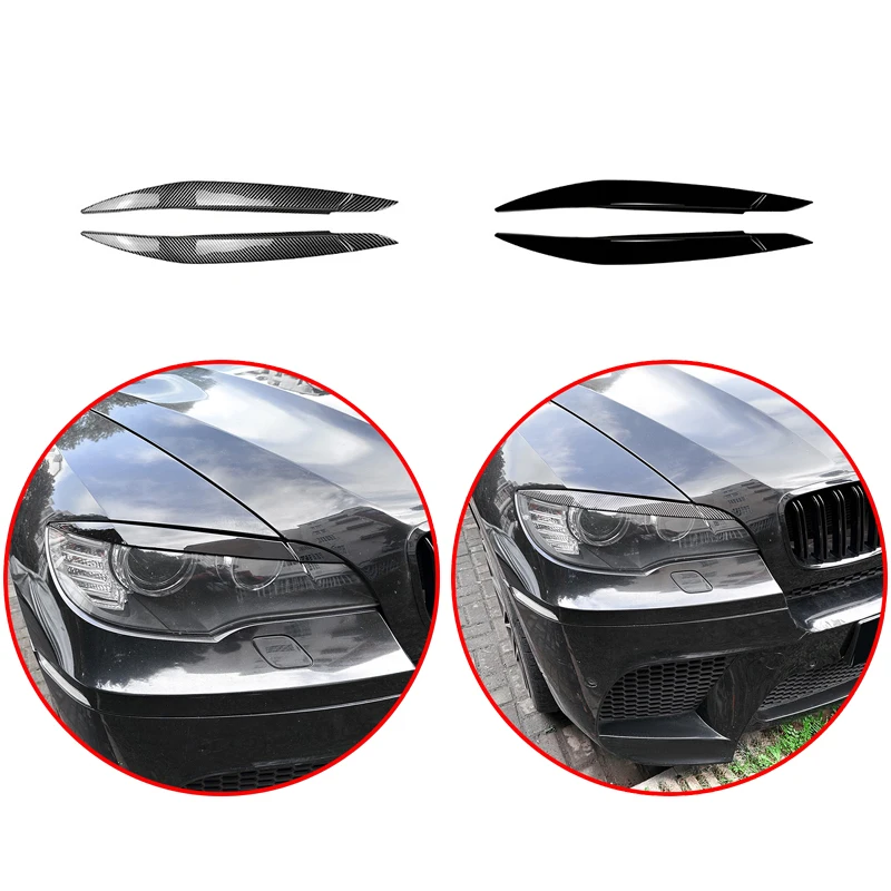 

For BMW X6 E71 2008-2014 Car Headlight Eyelids Lids Carbon Fiber Pattern Head Lamp Eyebrows Cover Stickers Trim