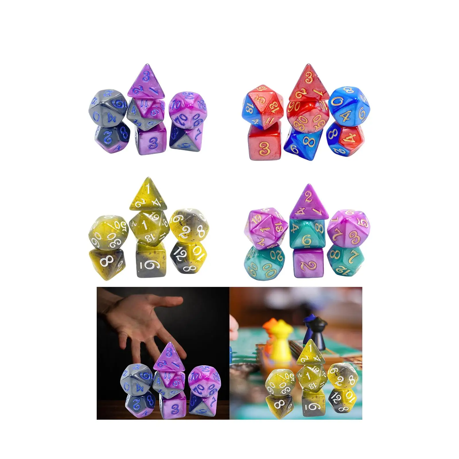 7x Polyhedral Dice Multisided Dice Handmade D4 and D6 D8 D10 D12 D20 Table Gaming Dice for Party Role Playing Game Board Game