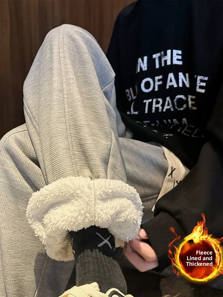 

Мужские зимние утепленные брюки с флисовой подкладкой и капюшоном, прямые, хлопковые, для молодежи, морозостойкие, для активного отдыха, с эластичным поясом, повседневные