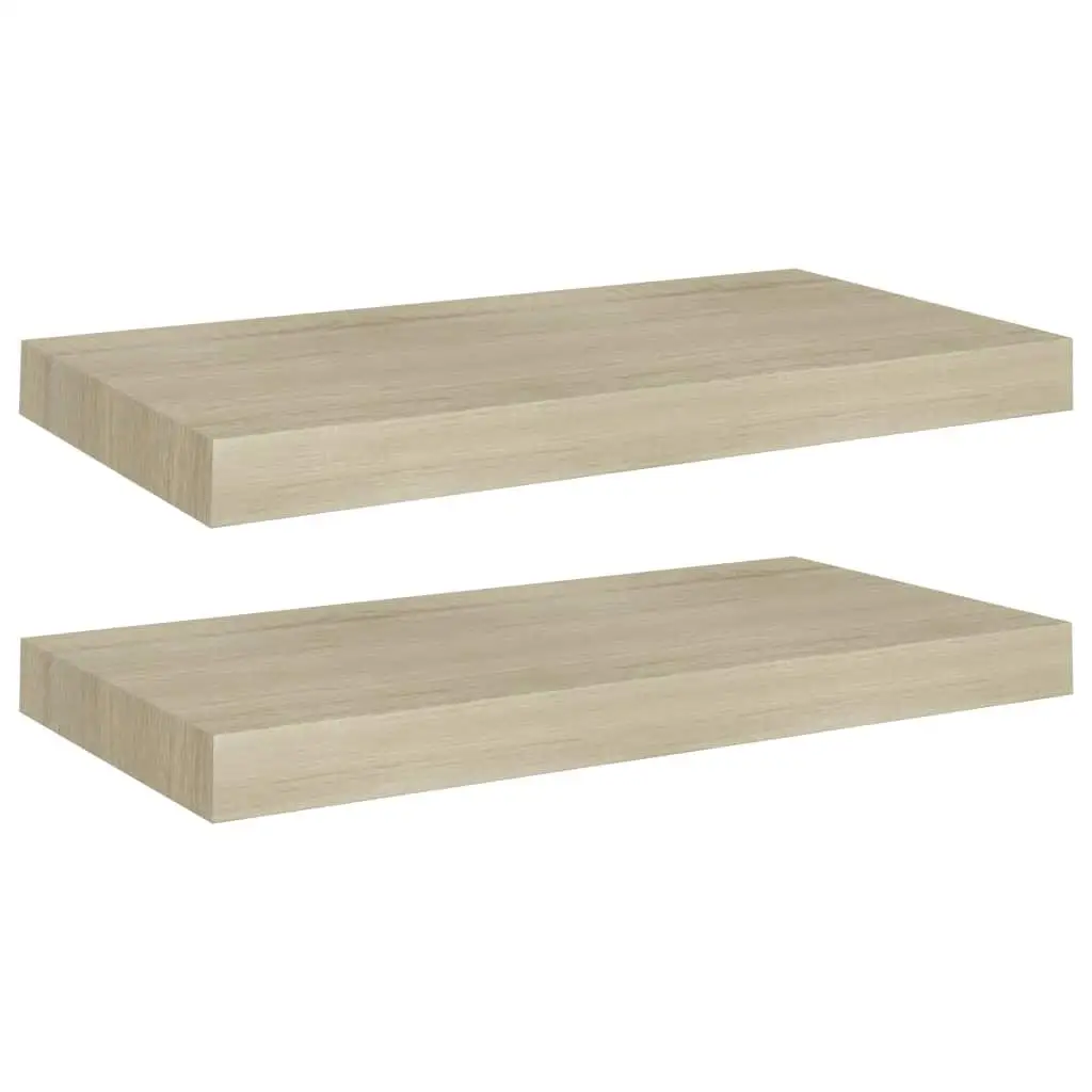 Set of 2 Oak Floating Wall Shelves 19.7x9.1x1.5 inches - Durable MDF Storage Solution