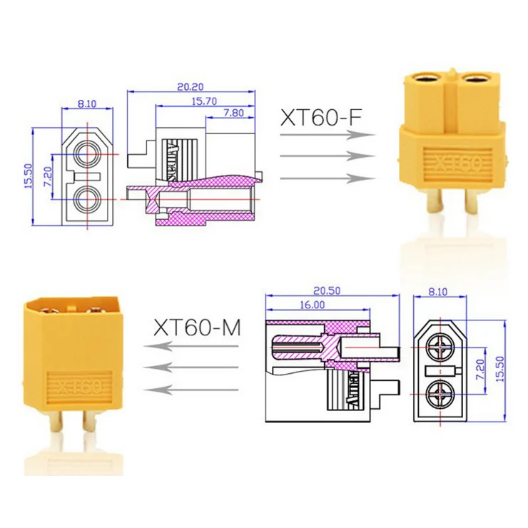 XT60 XT-60 Rundstecker mit männlichen und weiblichen Steckern für RC-Lithiumbatterien