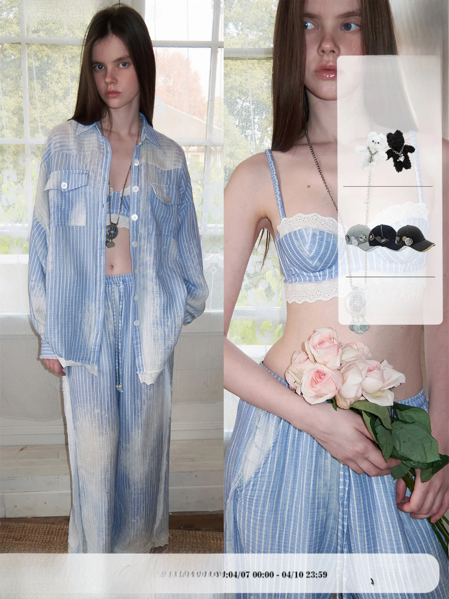 

JINN STUDIO Women's Faion Spring Set Waed Cotton Stripe irt Straight Leg Pants Underwear Tee Piece Suit Vertical Str...