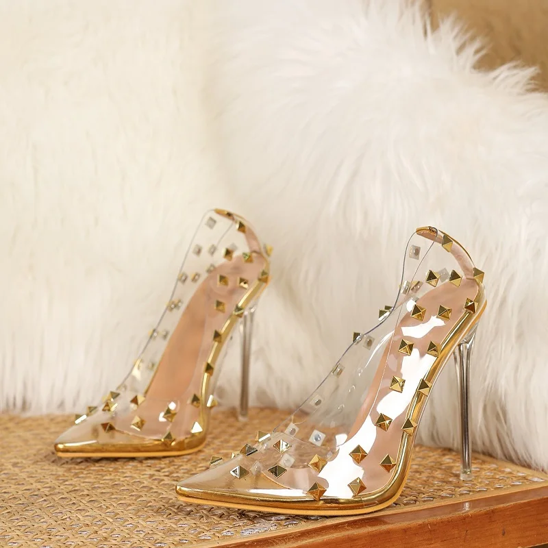 Eilyken Street Style Dunne Hoge Hakken Dames Pompen Designer Klinknagel PVC Transparante Schoenen Elegante Stripper Prom Sandalen