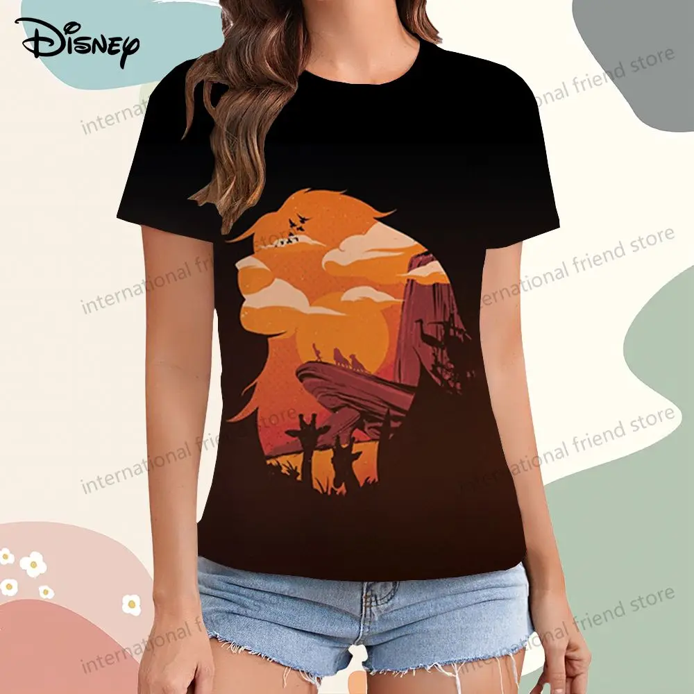 T-shirt Disney The Lion King Women's Simba Y2k Short Sleeve Tee New Dress Summer T-shirts XS-3XL O Neck 2024 Leisure Tops 2024