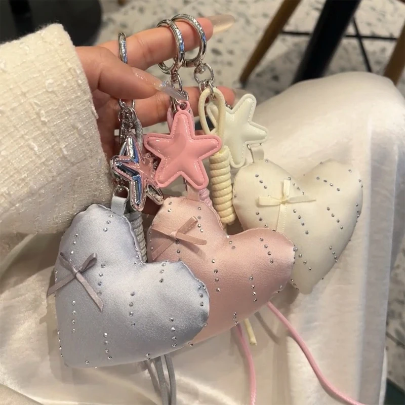 Women's Bag Charm Korean Rhinestone Bow Heart-shaped Kawaii Sweet Cool Bag Accessory Multifunctional Versatile Keychain Pendant