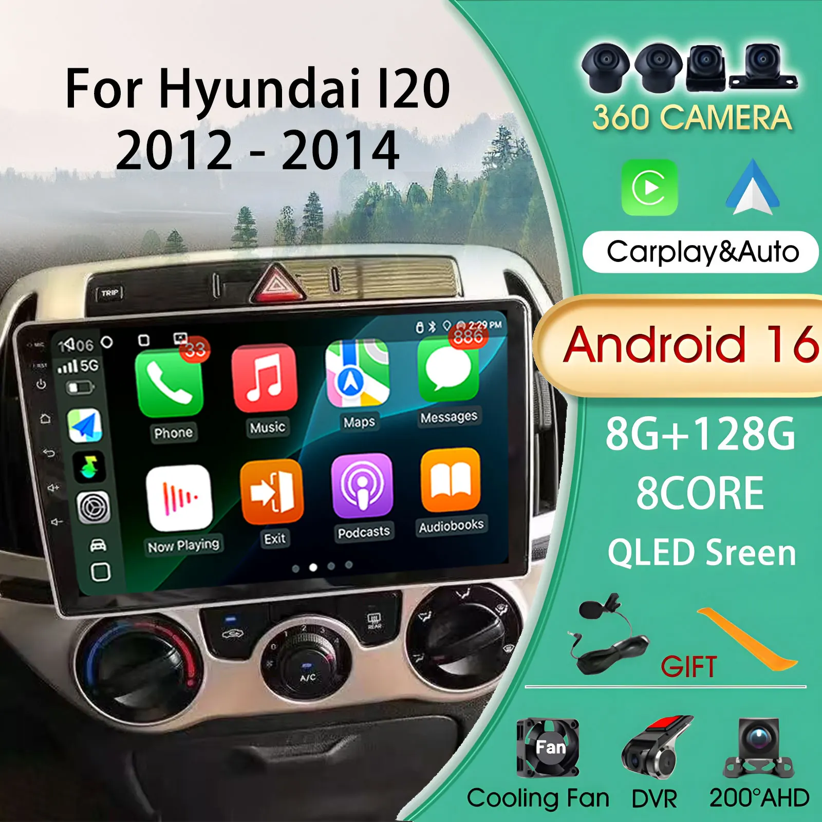 

Car Radio For Hyundai I20 2012 - 2014 Android 16 Carplay Android Auto Bluetooth Car Video Stereo Video Out Subwoofer 4G WIFI GPS