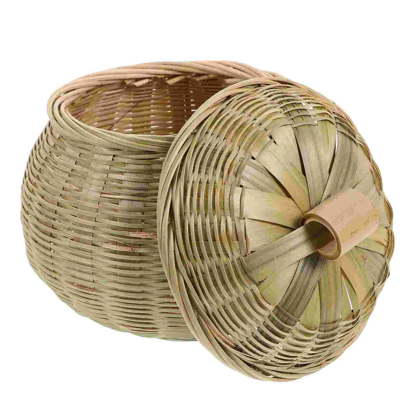 กล่องเก็บไม้ไผ่กล่องหวายพร้อมฝาปิดถังขยะจัดโต๊ะและตะกร้าทอ Hamper ของขวัญ