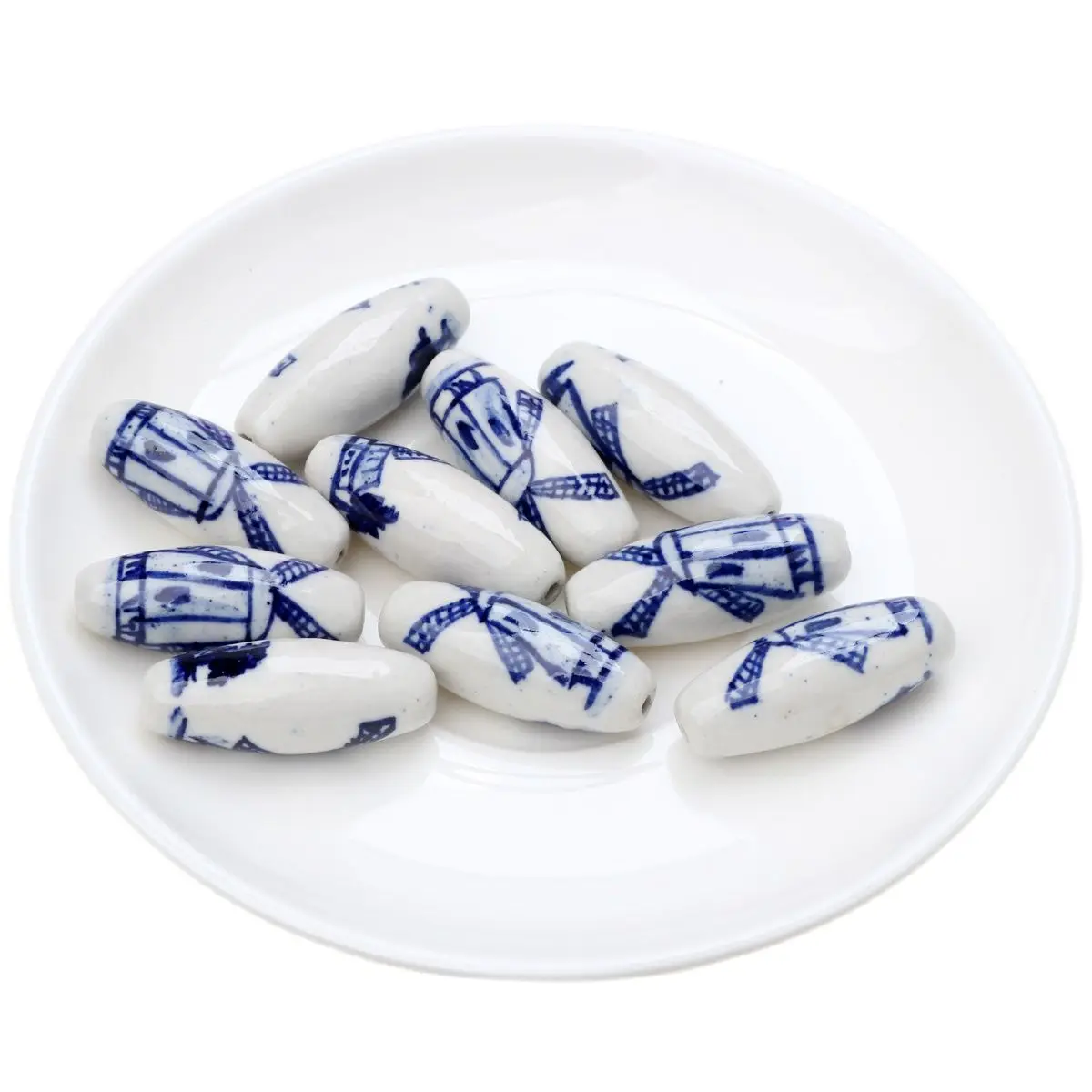 4pcs/Lot 31MM Windmill Elliptical Shape Blue And White Porcelain Ceramic Beads For Jewelry Making DIY Bracelet Necklace Earrings