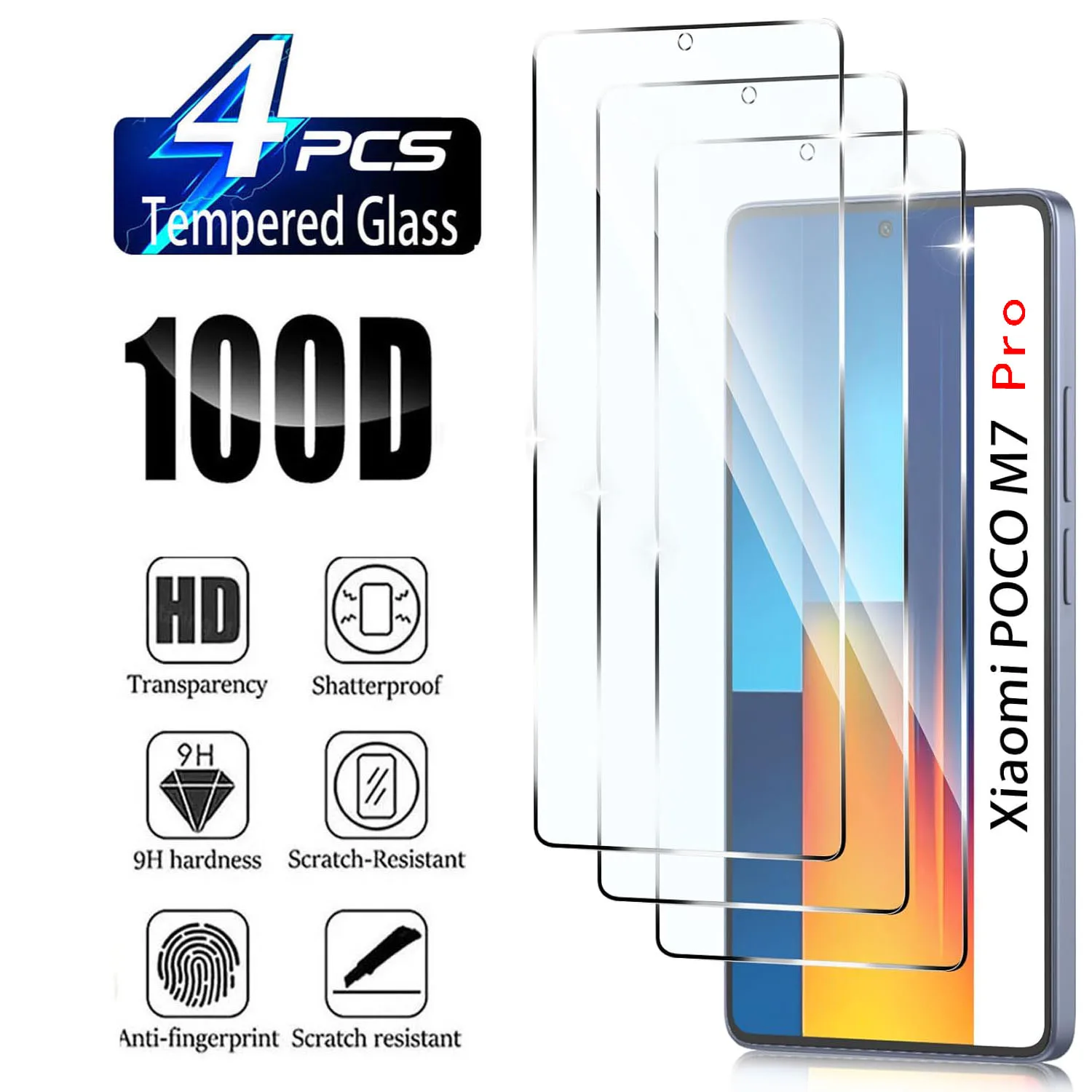 

9H Screen Protector Film For Xiaomi Poco M7/M7 Pro 2/4Pcs HD Tempered Glass