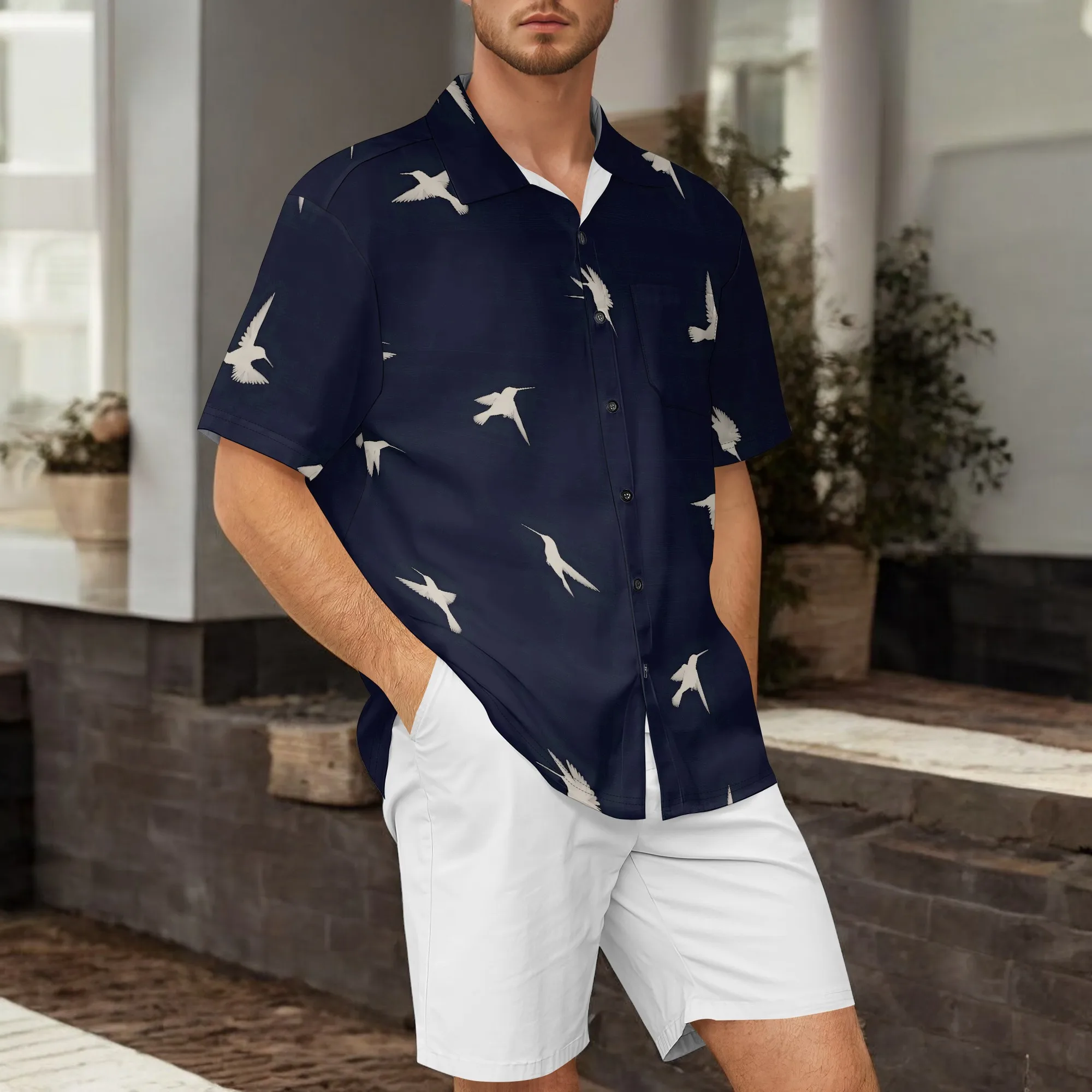 YEAE Men's Black Floral Short Sleeve Shirt 100% Polyester Casual Summer Trendy Stylish Design
