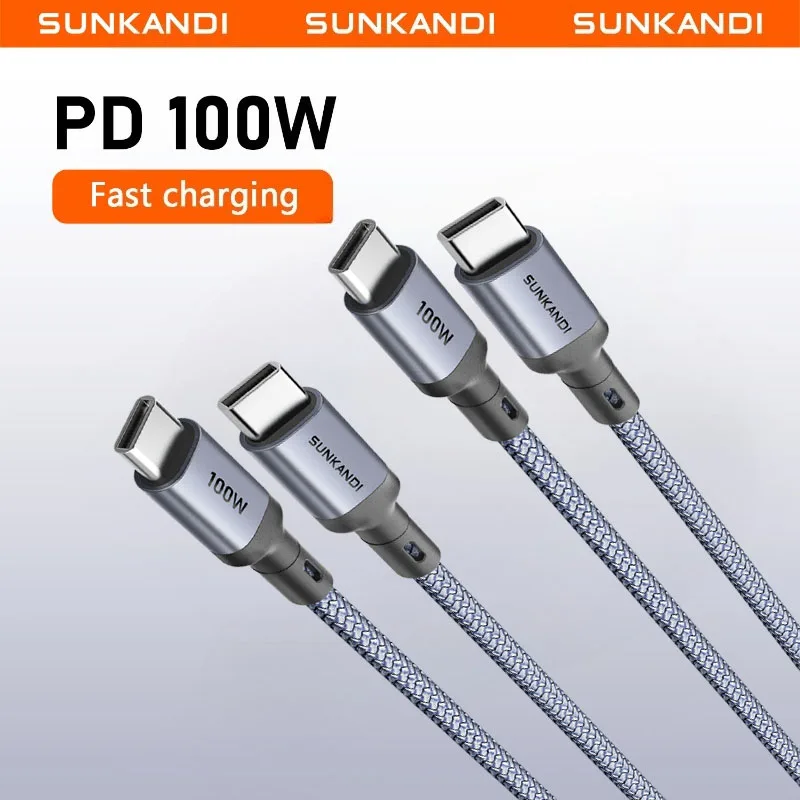 SUNKANDI 100W  USB C Cable（2Pcs）,  Fast Charging Cord Built-in E-marker chip For iPhone 17/16/15, MacBook , iPad , Galaxy S26