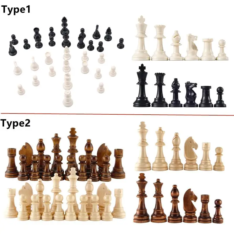 1 Set Medieval Chess Pieces Wooden/Plastic Complete Portable Chessmen International Word Chess Game Entertainment Accessories