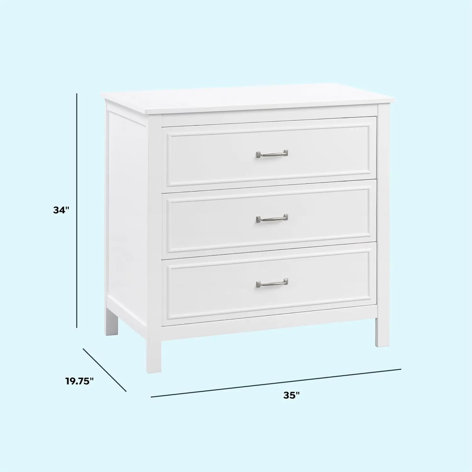 Cômoda Charlie com 3 gavetas em branco, 35 x 20 x 34 polegadas (pacote com 1)