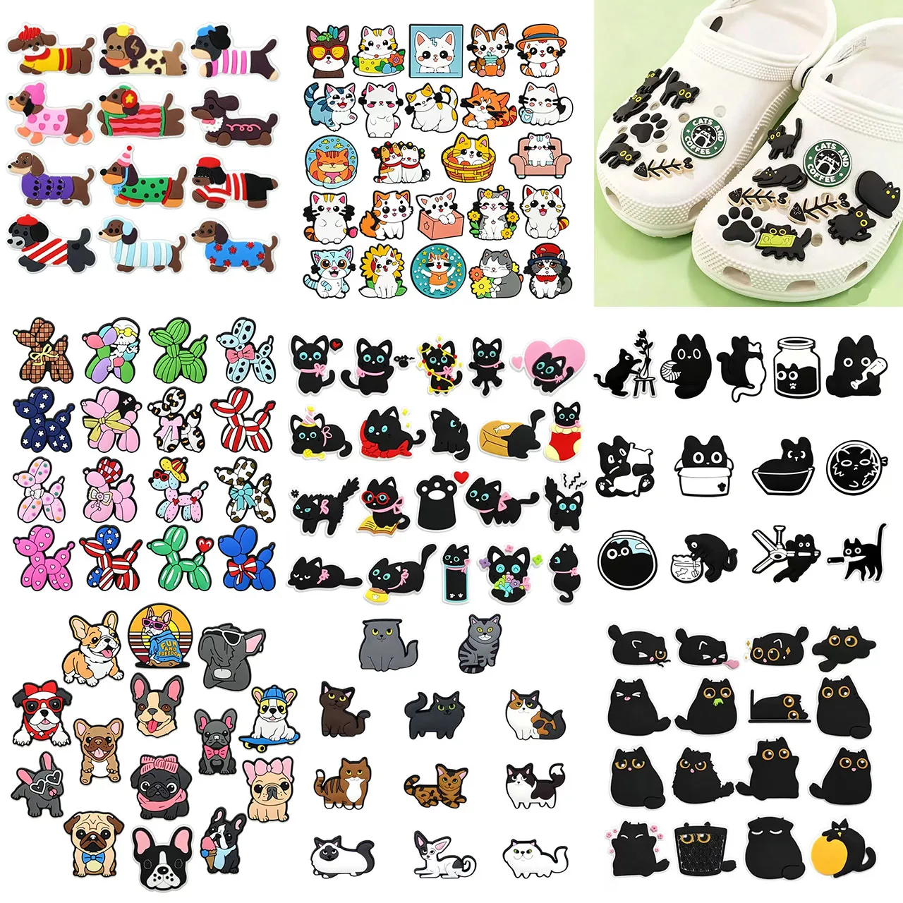 9-100pcs Cute Cat Series Shoe Charms For Sandals,Shoe Decoration Accessories Shoe Pins Great Gift For Men Wom