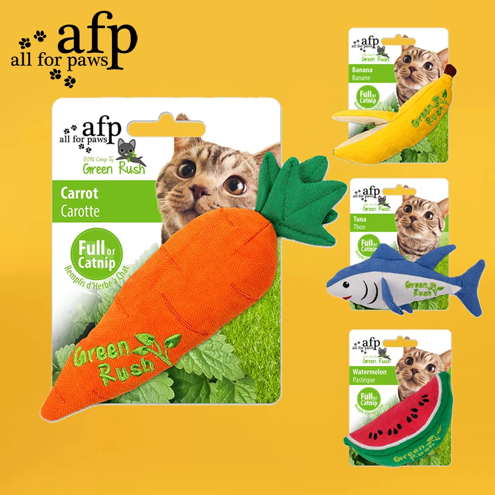 All For Paws Cat Catnip Toys Carrot Banana Watermelon Tuna Shape Catnip Toy For Cats Durable Canvas Toy With Crinkle Sound