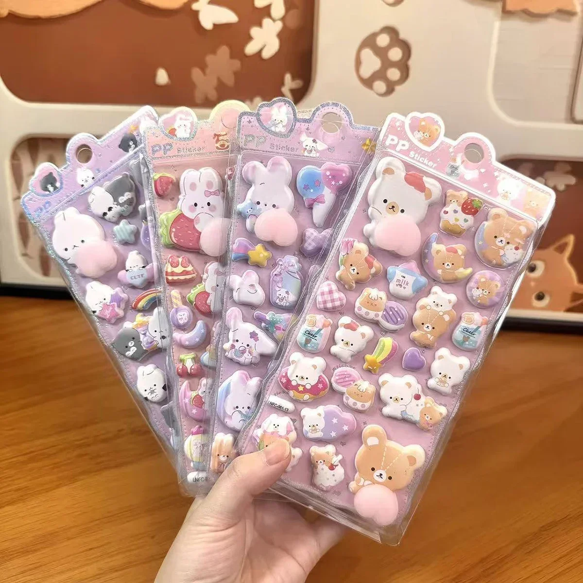 Cute Peach Design 3D Relief Stickers PVC Kawaii Y2K Retro Stickers Creative Design Stress Relieving Bear Rabbit DIY Stickers