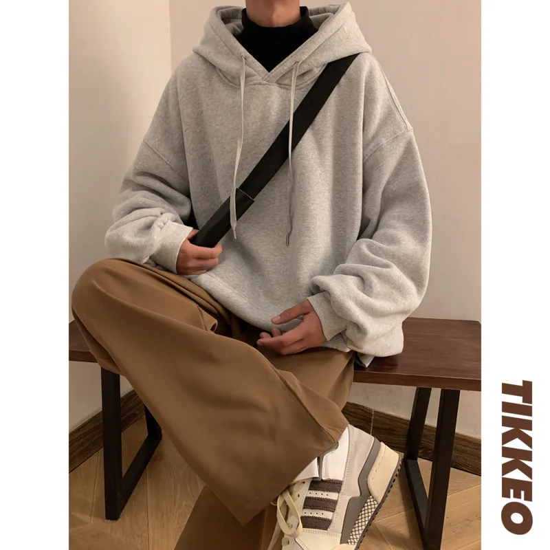 Pocket Hoodies Men Fashion Solid Color Casual Hooded Sweatshirt Men Streetwear Hip Hop Loose Pullover Hoodies Mens Hoody M-3XL