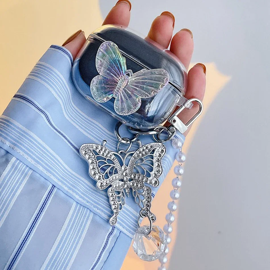 For Redmi Buds 4 Active cover fashion Butterfly Pendant bag Soft silicone Clear Earphone Cover with keychain hearphone bag