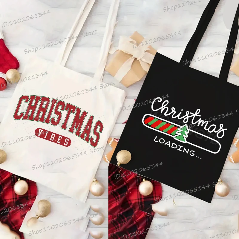 

Рождественская загрузка, женская модная сумка на плечо, винтажная сумка-тоут с буквенным дизайном, новинка 2025 года, рождественская парусиновая сумка с рождественскими вибрациями, сумка унисекс