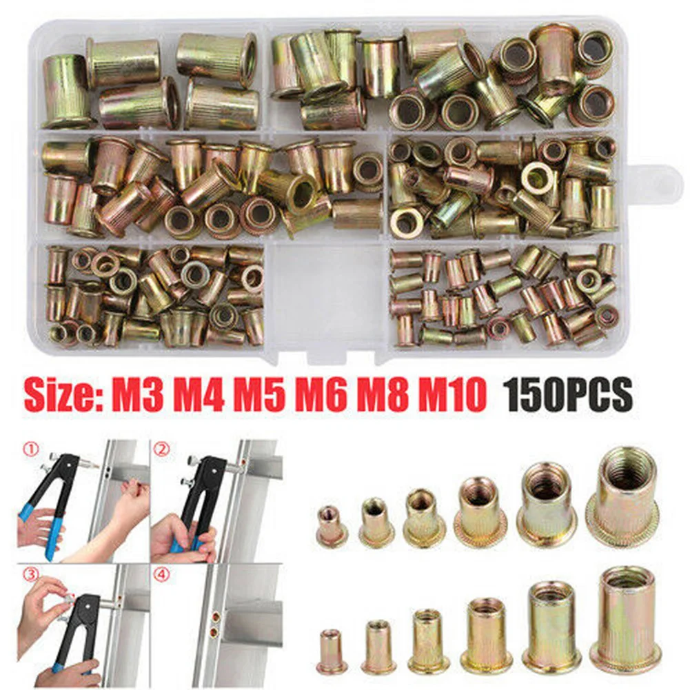 Brand New Practical Useful High Quality Rivet nut 150PCS Hand Insert Kit M3-M10 for nutsert Riveter Threaded Brand