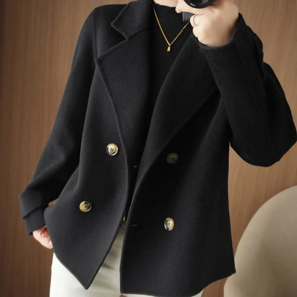 Short Double-breasted Coat Stylish Women's Double-breasted Trench Coat with Notch Collar Cold-resistant Design for Fall Winter