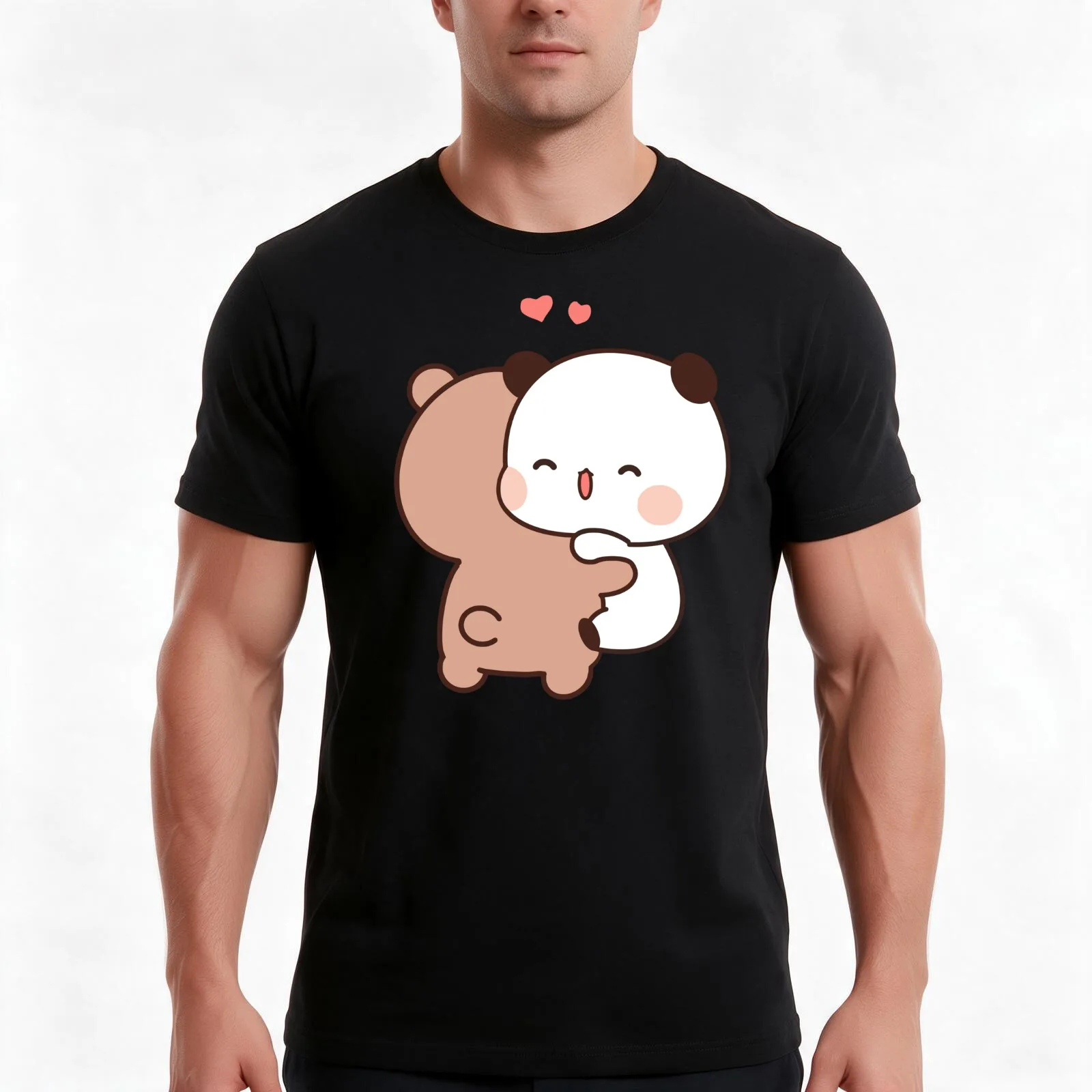 Love Hug between DuDu Bear and BuBu Panda?? T-Shirt, Summer Casual Cotton Tee, Oversized Streetwear Tops, Vintage Graphic Print