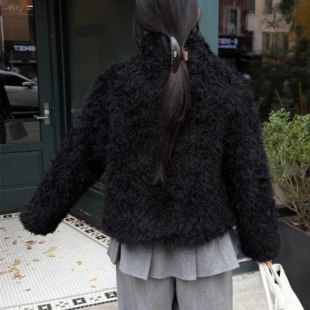 Abrigo elegante de cuero PU para mujer con empalme de lana calidez Otoño Invierno nuevo Sle alta calidad piel sintética Top viaje Sle