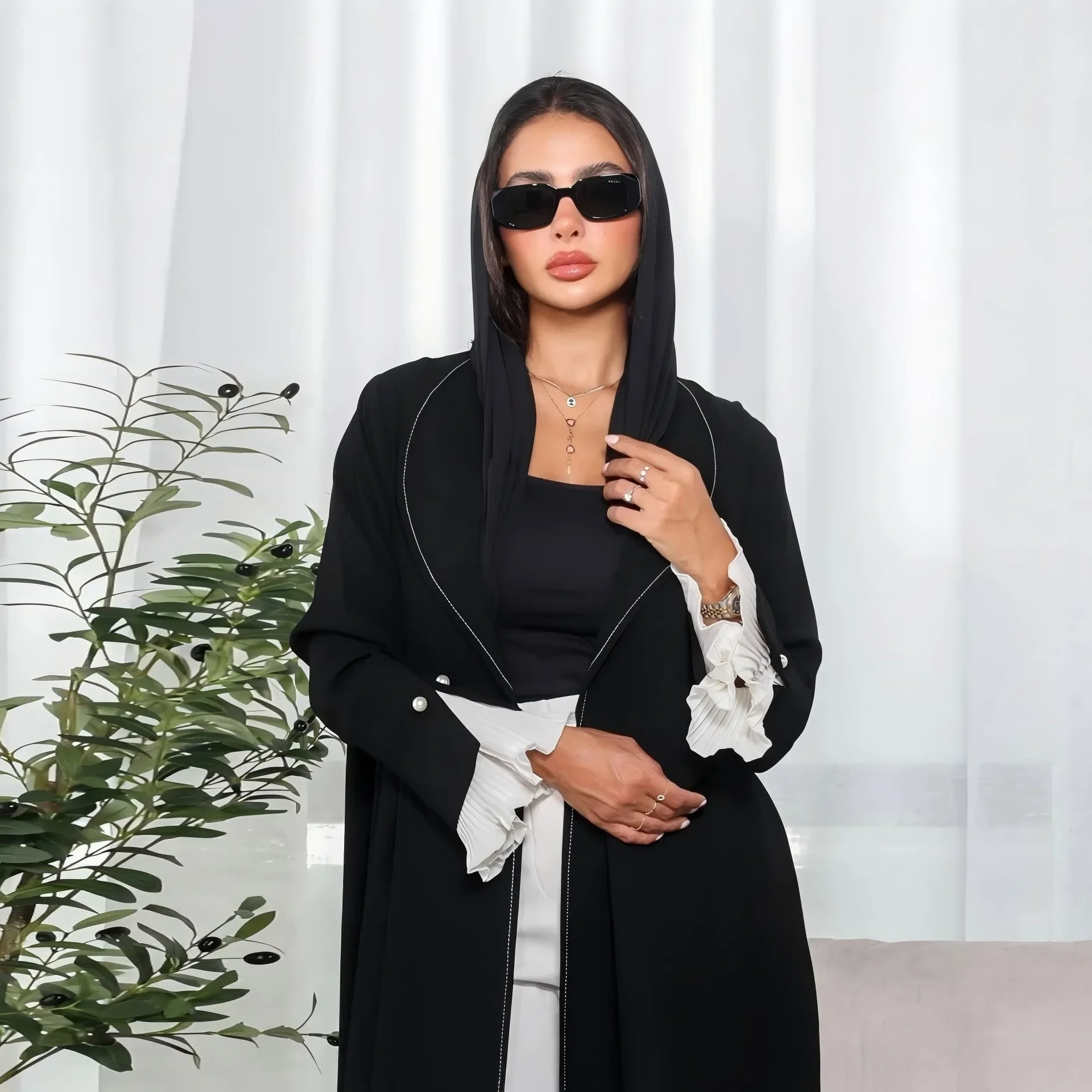 

Ramadan Eid Black Open Muslim Modest Kimono Abaya Damen Dubai Luxury Islam Women Clothing Kebaya Kaftan Robe Femme Musulman Gown