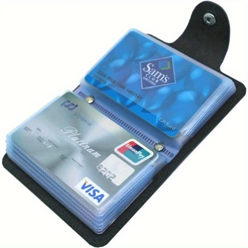 Stylish Black Faux Leather Wallet with 24 Card Slots - Compact Business Card Holder and Notepad, Neutral Design