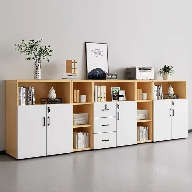 Office File Cabinet Low Storage Cabinet with Partition Wooden Material Locked Edge Printer Cabinet