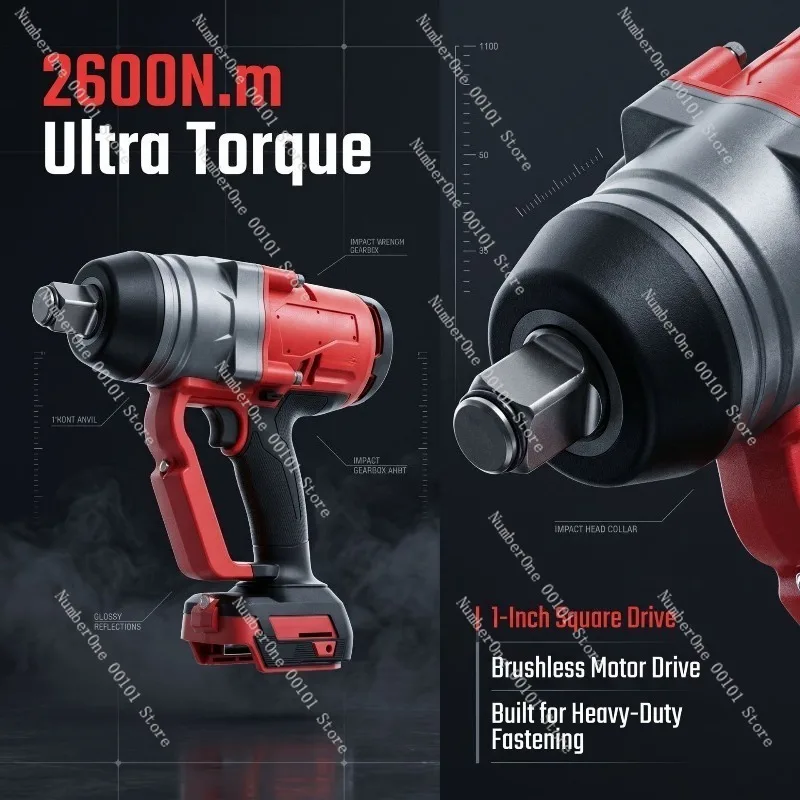 Heavy Duty Brushless Lithium Impact Wrench Cordless Rechargeable Electric Power Tool High Torque Auto Repair Lug Nut Removal