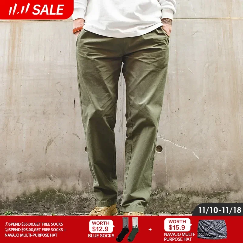 

Maden Men’s Casual Cotton Dad Pants Regular Straight Fit Solid Khaki Pants With Elasticated Waist 4 Colors