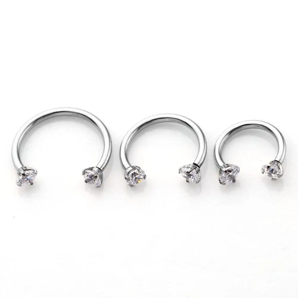 2pcs 16G Clear Cubic Zirconia Stainless Steel Horseshoe Hoop Multi-Functional Captive Ring for Nose Daith Lip Eyebrow