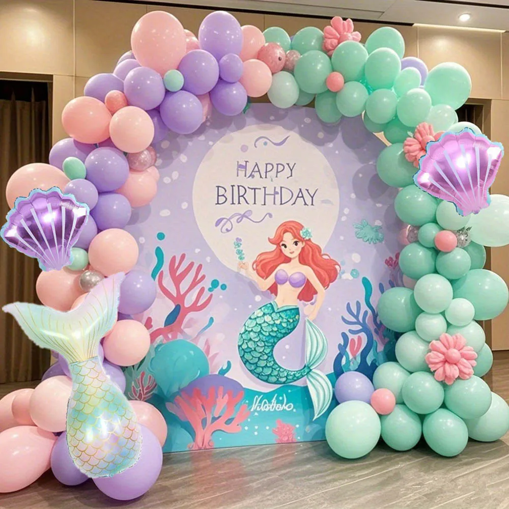 kit-de-arco-de-baloes-tema-sereia-oceanica-com-baloes-de-folha-em-formato-de-concha-peixe-e-caranguejo-para-aniversarios-femininos-e-decoracao-de-festas-de-noivado