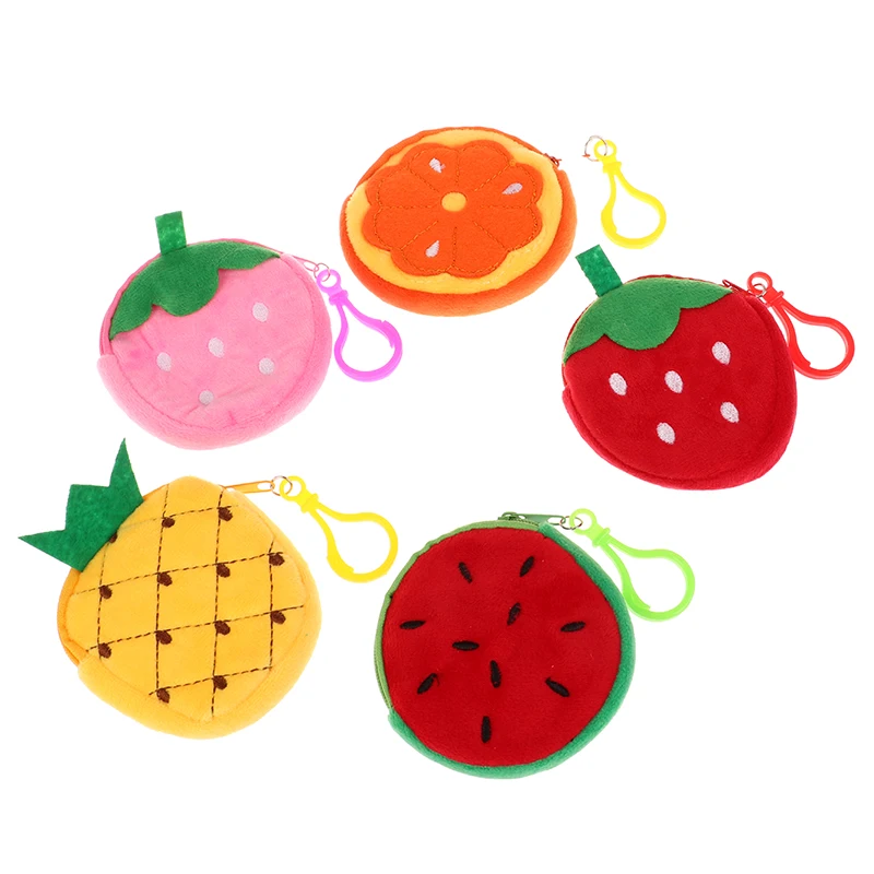 Cute Fruit Shape Plush Coin Purse Watermelon Pineapple Orange Strawberry Purse Bag Keychain Pocket Kid's Coin Pouch Wallet