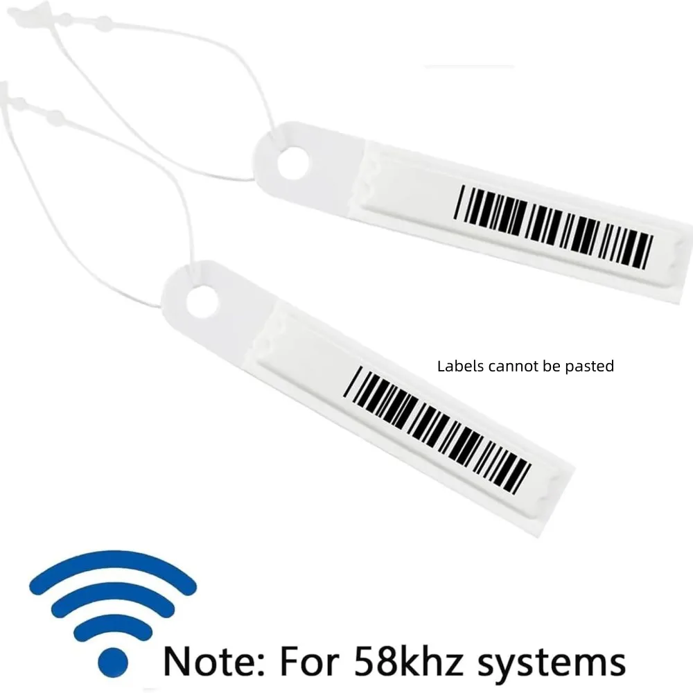 500 Pieces AM 58kHz Security Tags with Hole, Mock Barcodes Plastic Rope Buckle for Jewelry Retail Stores