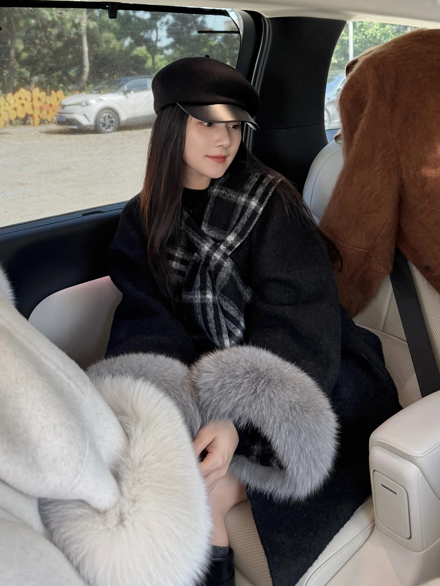 

Двустороннее пальто из шерсти альпаки в клетку, женское зимнее модное пальто в корейском стиле с воротником-стойкой, утепленное, с длинными рукавами