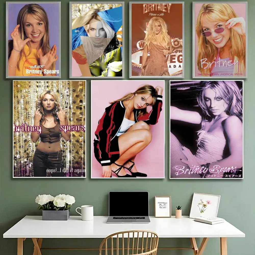 Póster retro de cantante B-Britney Spears HD, impermeable, autoadhesivo de alta dureza, decoración de pared Universal