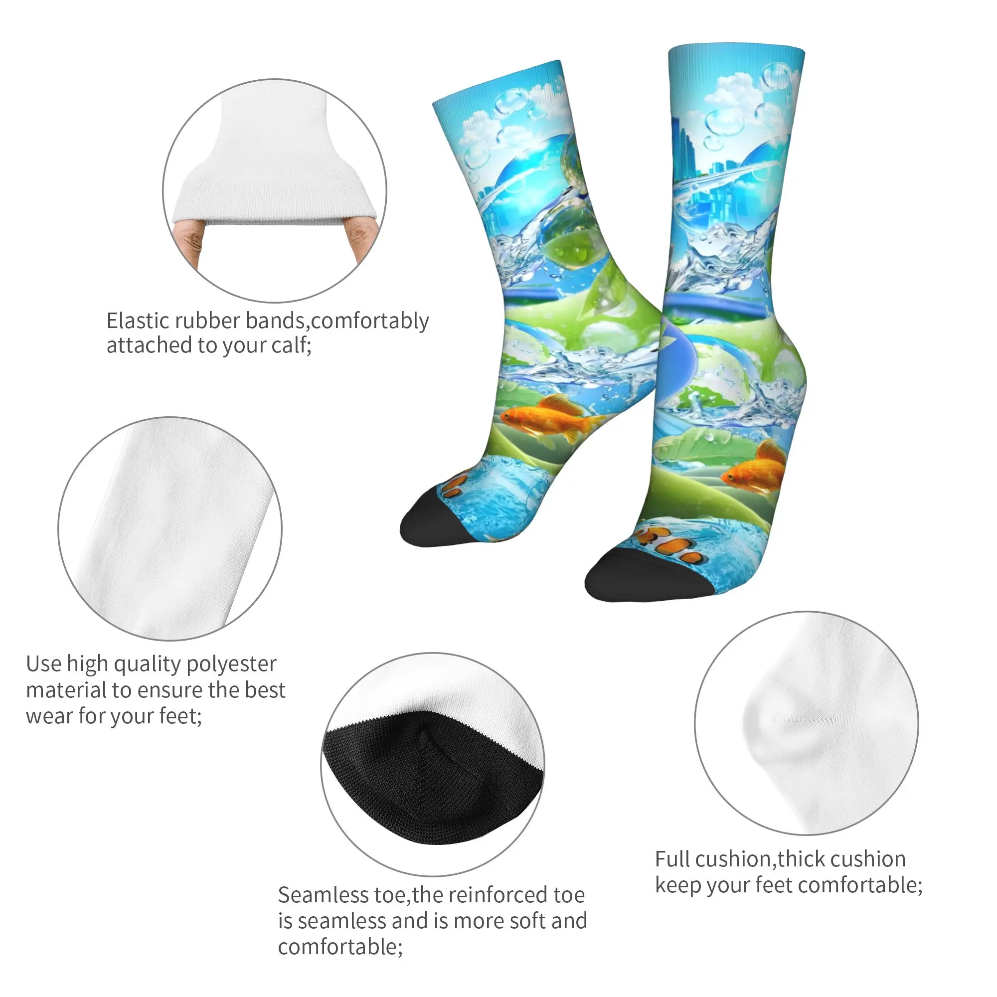 Happy Funny Male Men Socks Crazy Frutiger Aero   Sock Polyester Fishes Scenery Sport Women's Socks Spring Summer Autumn Winter
