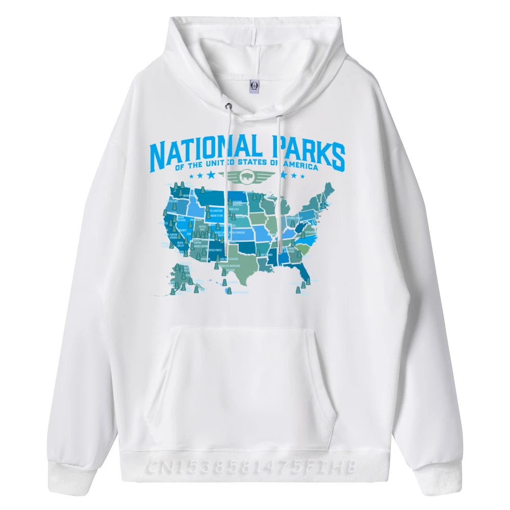 All US National Parks Map Normal Hoodies Long Sleeve Girlfriend Round Neck Letter Pullover Discount Sweatshirt