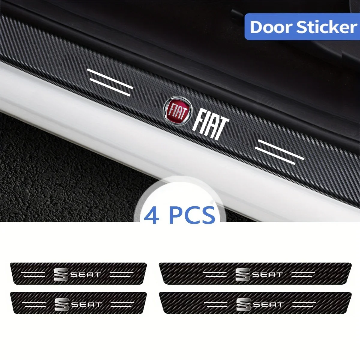 4 Uds. Pegatinas protectoras de placa de puerta de coche, pegatina de cuero de fibra de carbono para FIAT Grande Stilo Freemont Punto Astra Bravo Ducato